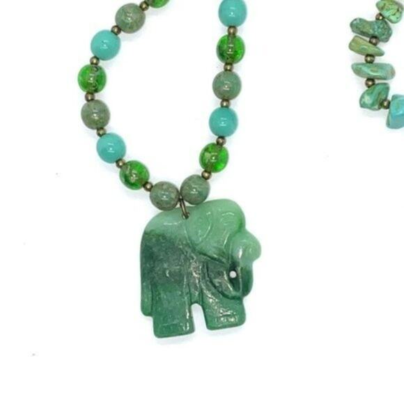 Handmade Beaded Teal Rocks Green Elephant Necklace - Picture 13 of 16